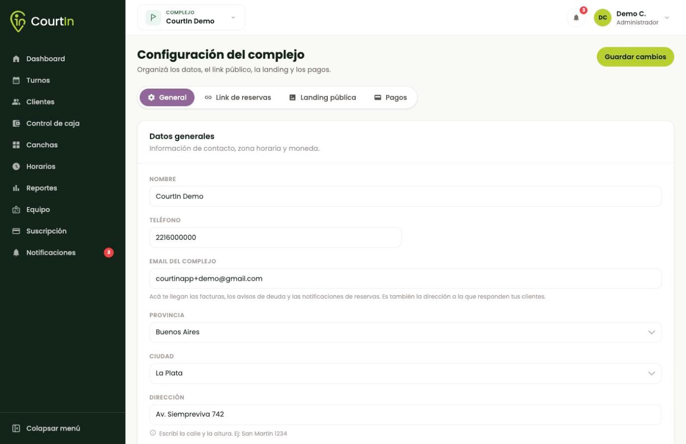 Los datos generales son los que ven tus clientes en tu página pública.