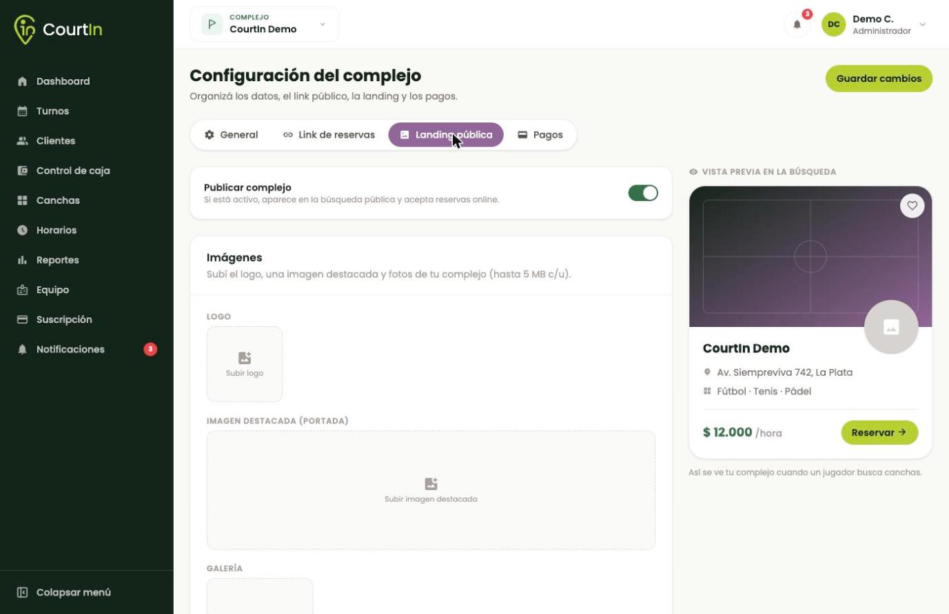 A la izquierda lo que configurás; a la derecha, la vista previa de tu tarjeta en la búsqueda.